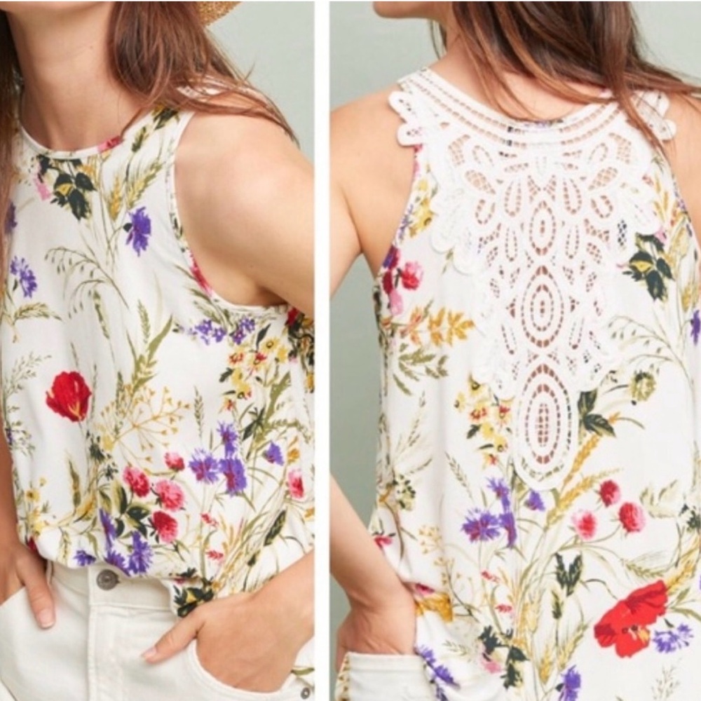 Anthropologie tank top by Akemi + Kin Epoca Floral Crochet Back Tank top, size S